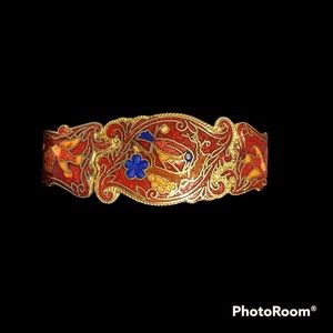 Vintage Bracelet Cloisonne Style Enamel Bird Clamper Hinge. *Beautiful